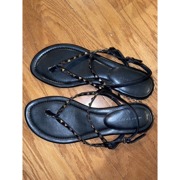 Marc Fisher Black Gladiator Gold Stud Sandals Women's Size 11 - Picture 2 of 12